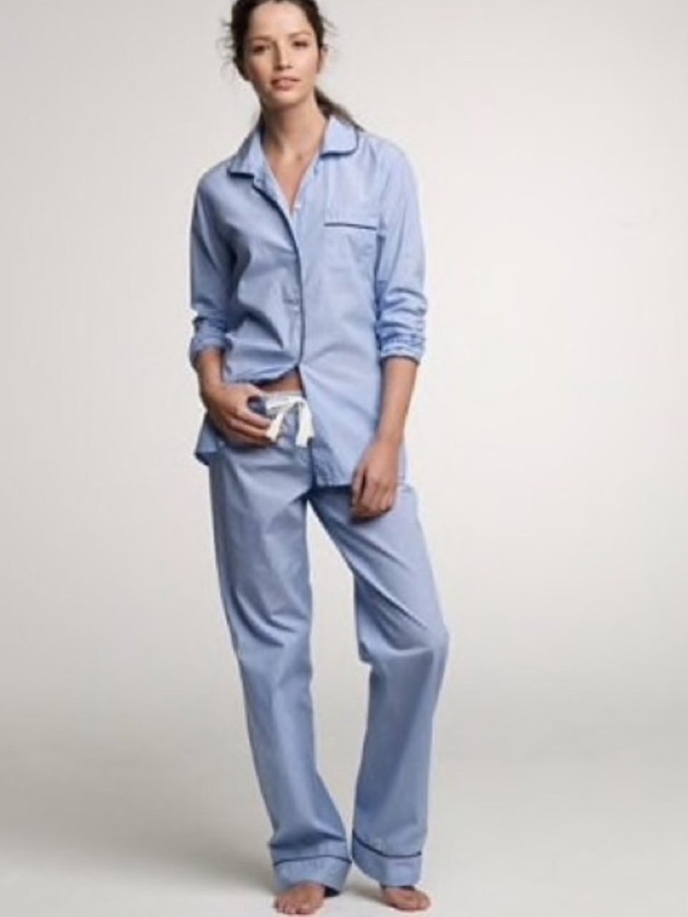 J.Crew Classic Light Blue Cotton Pajama Set - Women's Long Sleeve Sleepwear SP
